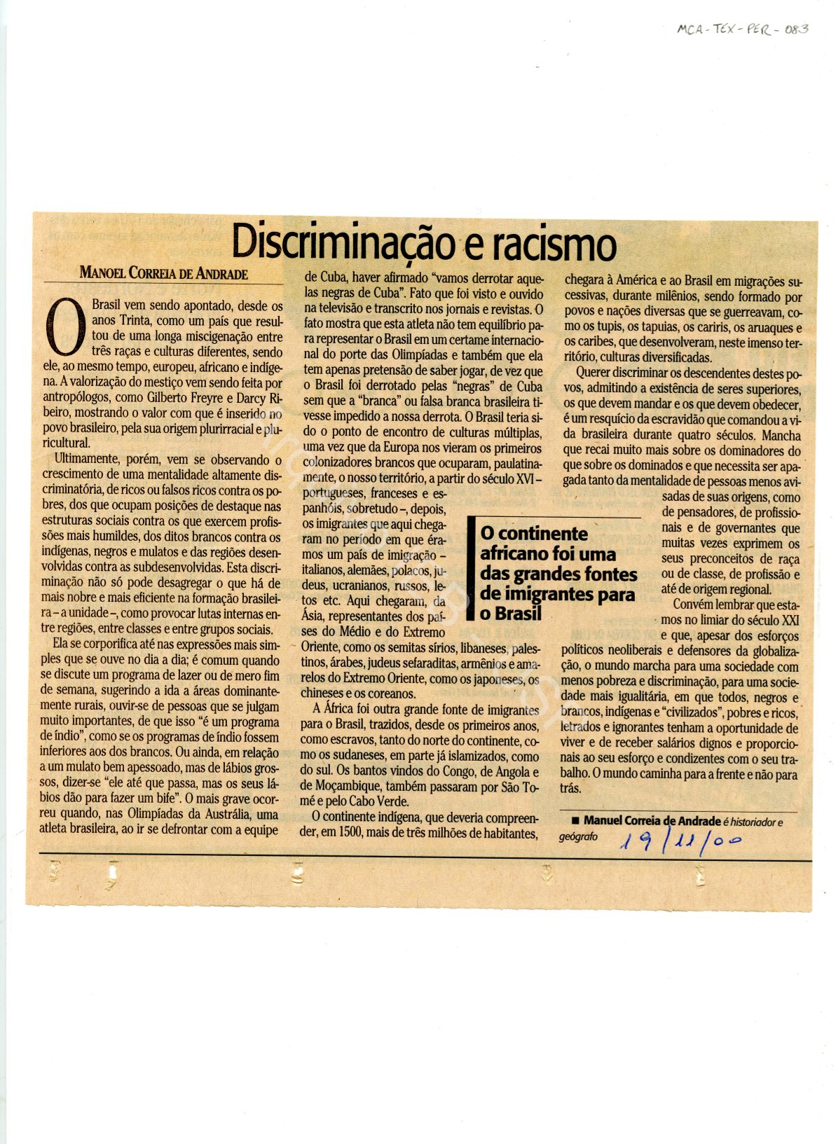 “Discriminação e racismo”