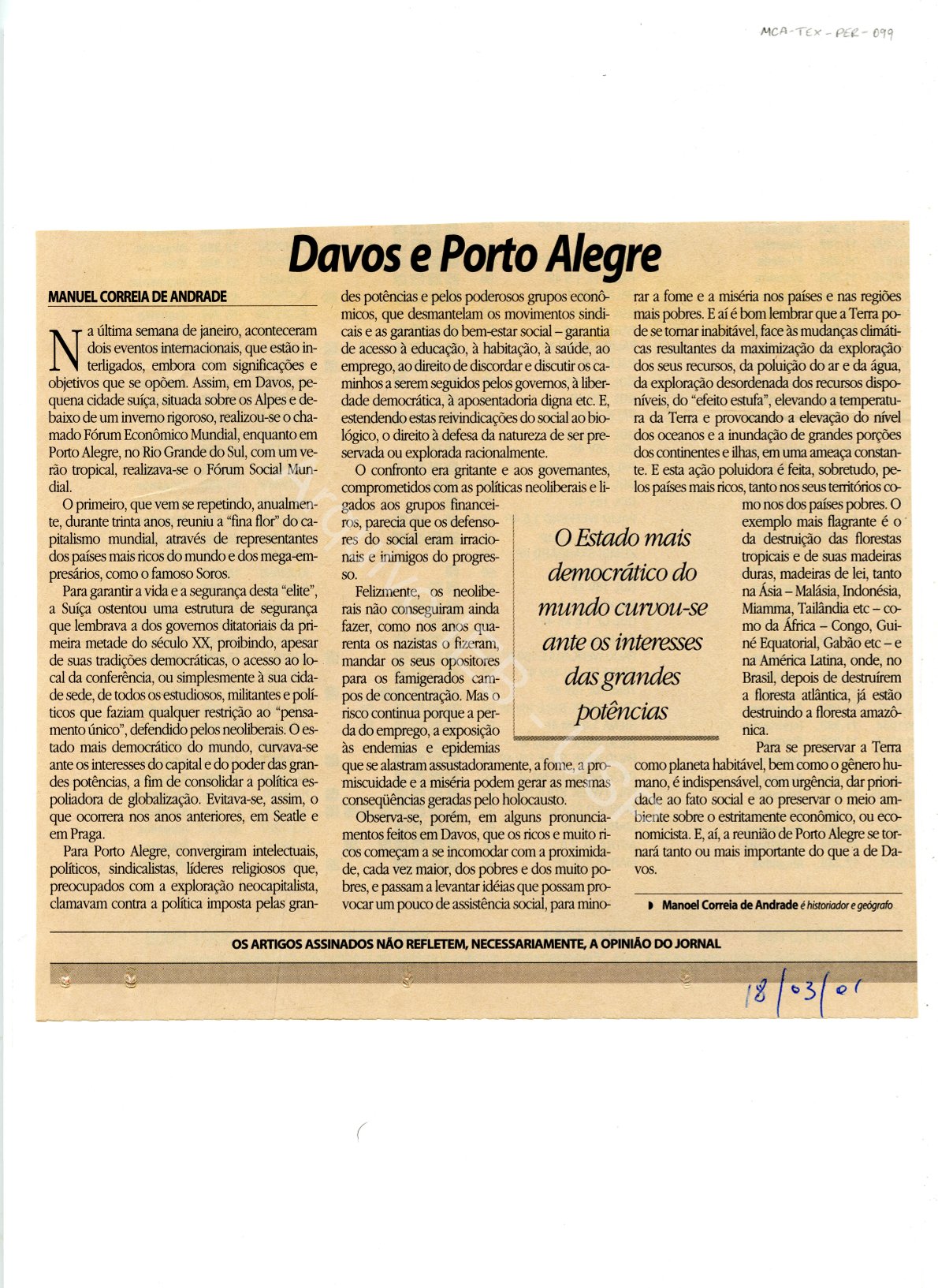 “Porto Alegre e Davos”