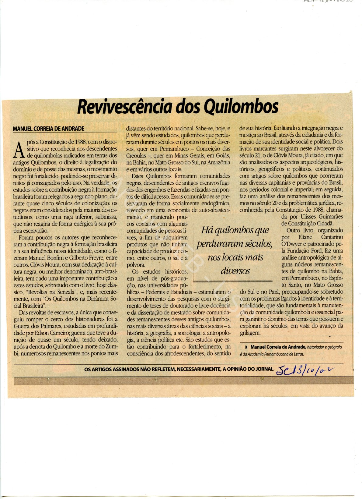 “Revivescência dos Quilombos”